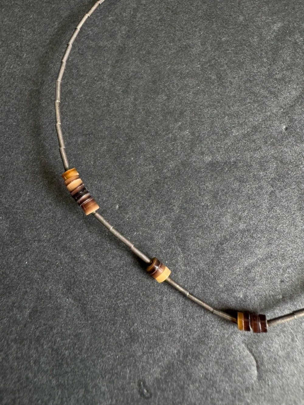 Vintage Tigers Eye Necklace 70s 80s Dainty Southwest Silver Bead Choker 14.5